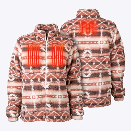 Womens-Heated-Upland-Printed-Long-Jacket-Clay-Aztec-MD